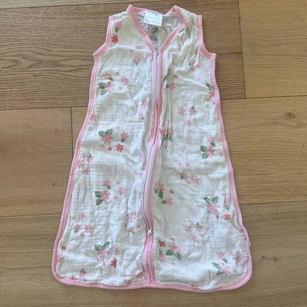 Aden + Anais Full Zipping Swaddle Blanket-White with Pink/Green Floral Print